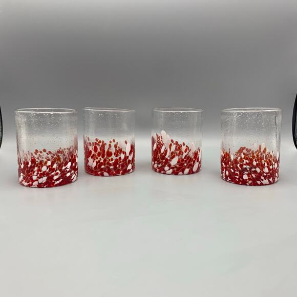 Home Studio Jolly Confetti Glasses Set 4 Red White Bubbles Splatter Handblown - Picture 2 of 10
